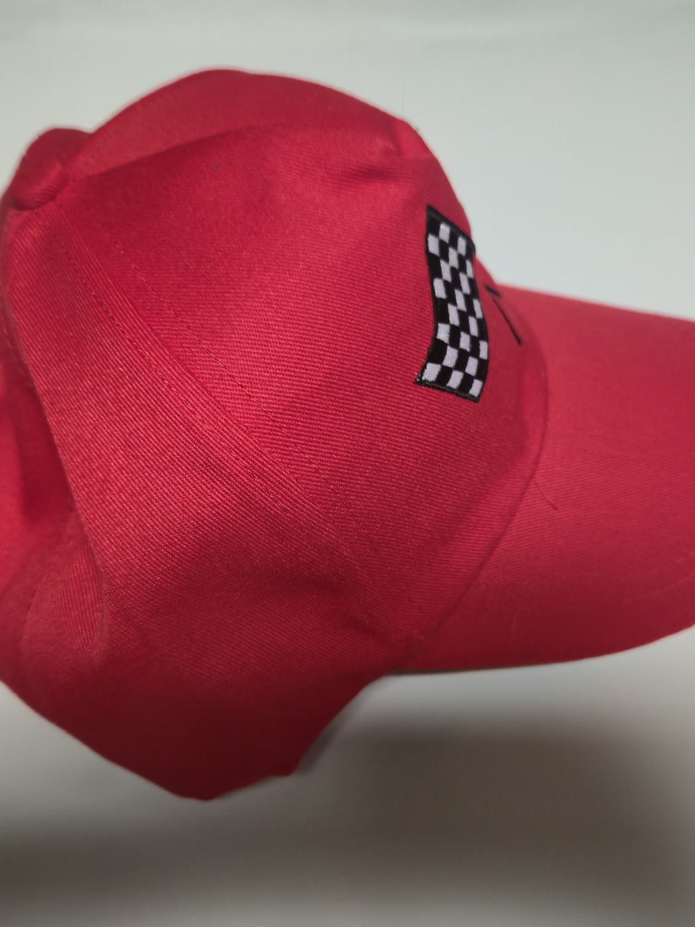 Red Racing Baseball Hat with Embroidered Checkered Flags - Picture 3 of 3